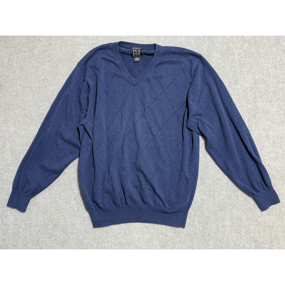 Jos A Bank Sweater Mens XL Blue Pima Cotton V Neck Pullover Signature Collection